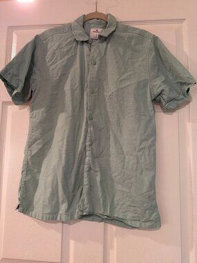 Springfield Mens Light Green Short Sleeve Button-Up Shirt Regular Fit Size L Cot